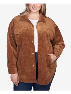 Plus Size Button Up Solid Pincord Jacket