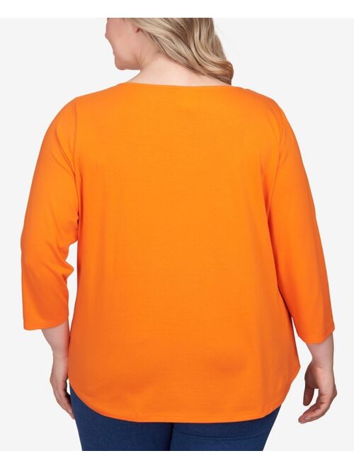 RUBY RD. Plus Size Spooky Pumpkin Three Quarter Sleeve T-shirt