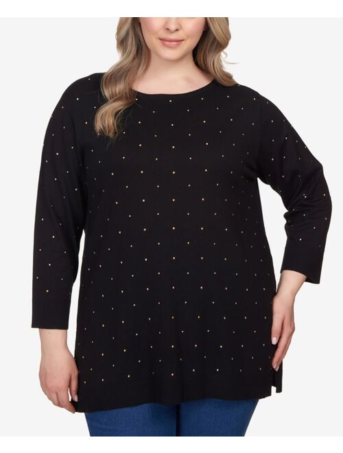 RUBY RD. Plus Size Stud Embellished Tunic Sweater
