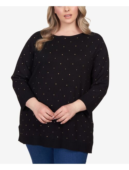 RUBY RD. Plus Size Stud Embellished Tunic Sweater