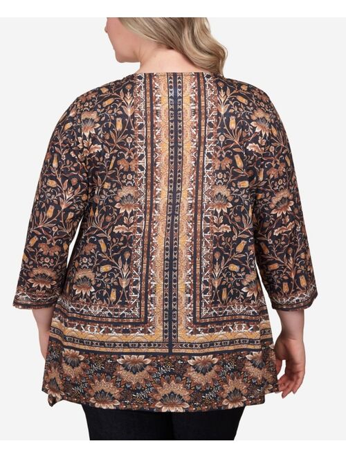 RUBY RD. Plus Size Blocked Bandana Paisley Sharkbite Tunic Top