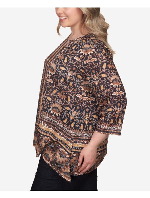 RUBY RD. Plus Size Blocked Bandana Paisley Sharkbite Tunic Top