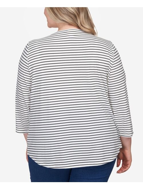 RUBY RD. Plus Size Fall Y'All Striped Three-Quarter Sleeve T-shirt