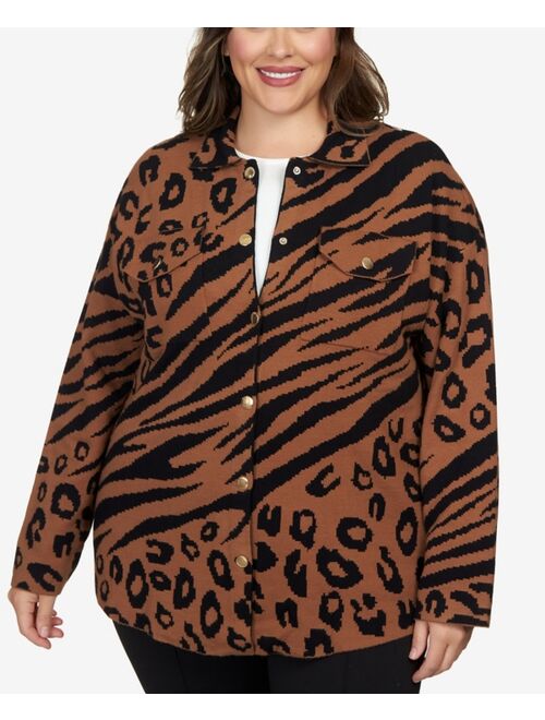 RUBY RD. Plus Size Animal Print Shacket Sweater