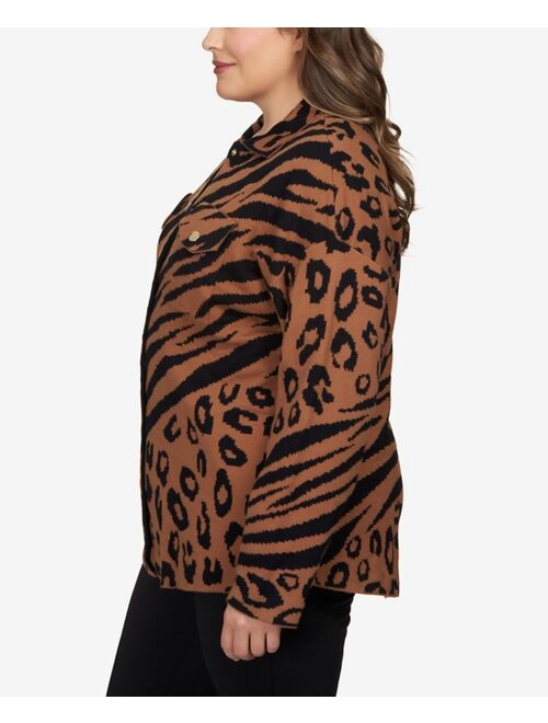 RUBY RD. Plus Size Animal Print Shacket Sweater