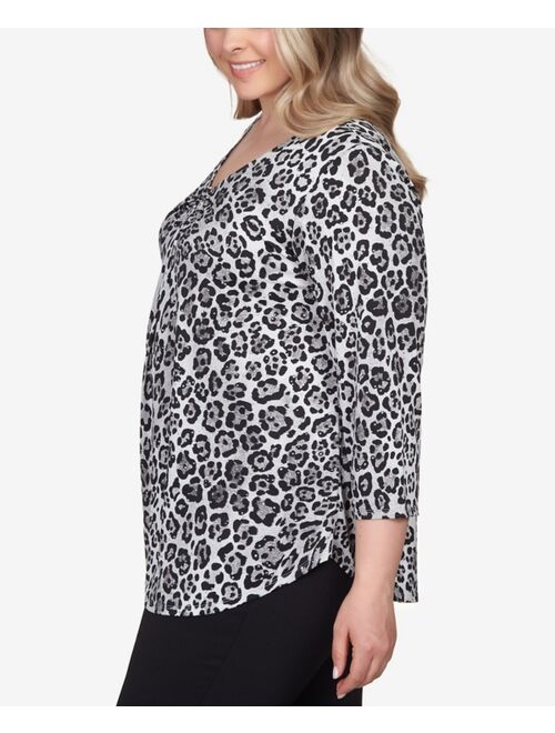 RUBY RD. Plus Size Cheetah O-Ring Dew Drop Accent Top