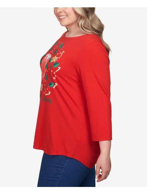 RUBY RD. Plus Size Warm Your Heart Holiday Three-Quarter Sleeve T-shirt