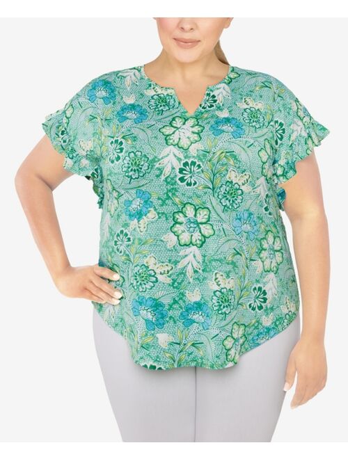 RUBY RD. Plus Size Knit Floral Puff Print Top