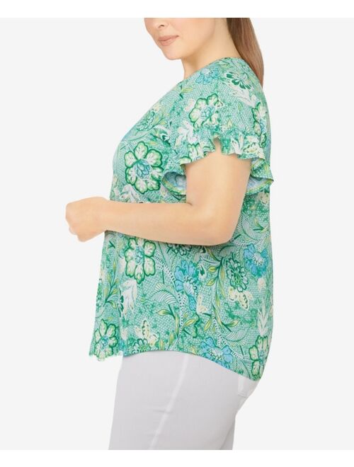 RUBY RD. Plus Size Knit Floral Puff Print Top