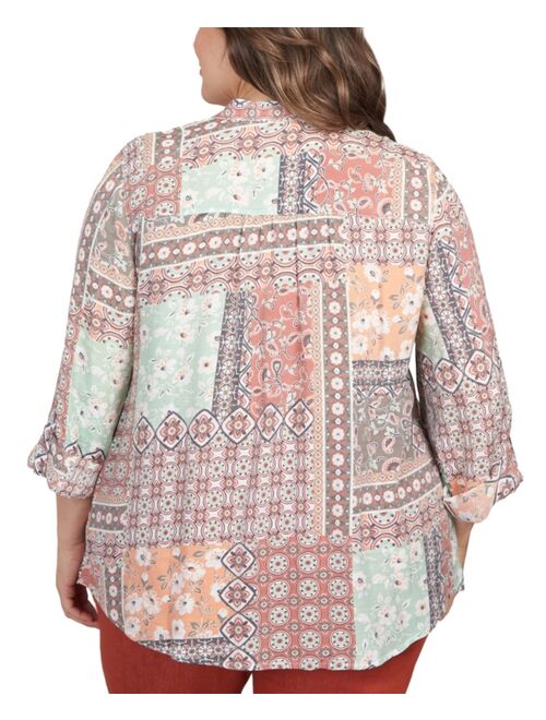 RUBY RD. Plus Size Paisley Patchwork Print Button Front Top