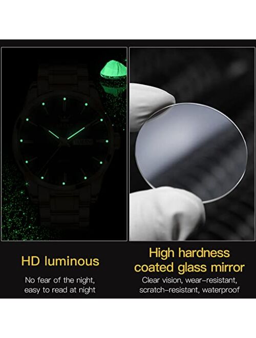 OLEVS Mens Watch Stainless Steel Big Face Casual Dress Wrist Watch Quartz Analog Day Date Waterproof Luminous