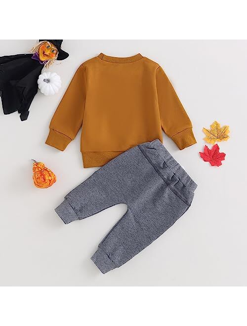 Hnyenmcko Baby Boy Halloween Outfit Long Sleeve Pumpkin Letter Sweatshirt Top Jogger Pants Sets 2Pcs Toddler Boy Fall Clothes