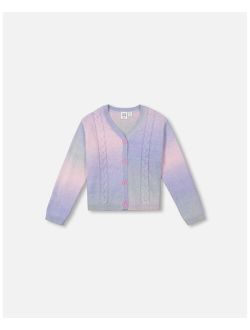Girl Gradient Knitted Cable Cardigan Lilac - Child