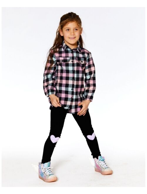 DEUX PAR DEUX Girl Jersey Stretch Black Leggings With Faux Fur Hearts Applique - Toddler|Child
