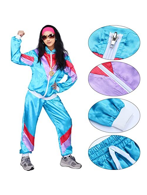 Kicpot 80s Tracksuit Outfit for Men Women Retro Jacket Shell Hip Hop Windbreaker Mens 80s Costumes Halloween Party