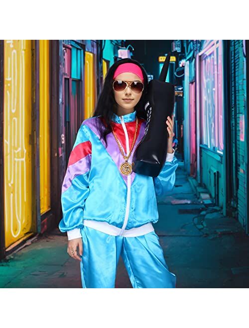 Kicpot 80s Tracksuit Outfit for Men Women Retro Jacket Shell Hip Hop Windbreaker Mens 80s Costumes Halloween Party