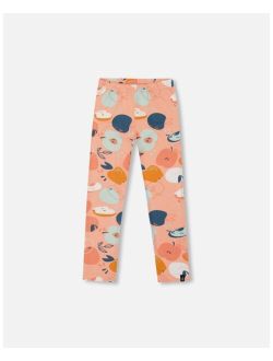 Girl Brushed Jersey Leggings Salmon Pink Apple Print - Child