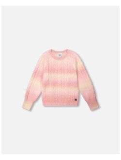 Girl Pink Gradient Knitted Cable Sweater - Child