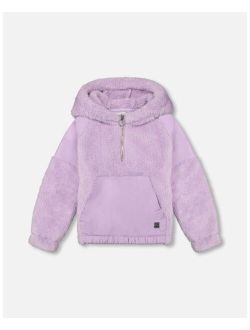 Girl Faux Fur Hooded Kangaroo Pocket Top Lavender - Toddler|Child