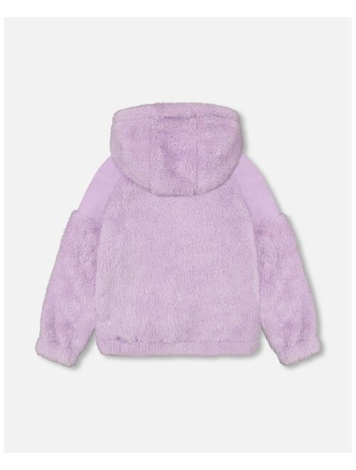 DEUX PAR DEUX Girl Faux Fur Hooded Kangaroo Pocket Top Lavender - Toddler|Child