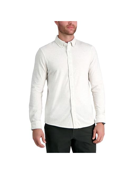 Haggar Men's Untucked Long Sleeve Pique Patterned Shirt
