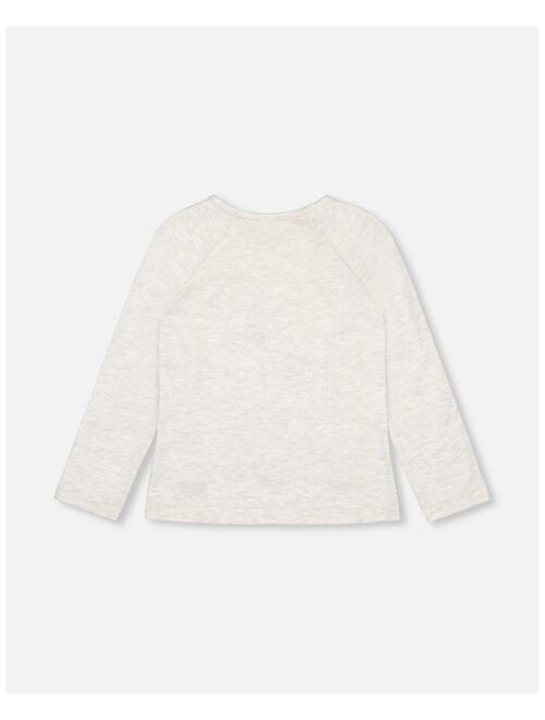 DEUX PAR DEUX Girl Long Sleeve T-Shirt Oatmeal Mix With Pompoms - Toddler|Child