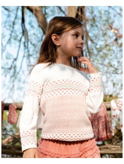 Girl Jacquard Knit Sweater Off White - Child