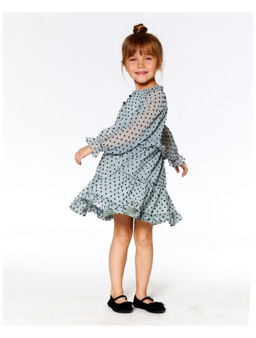 DEUX PAR DEUX Girl Chiffon Swiss Dot Dress With Frills Tea Green - Child