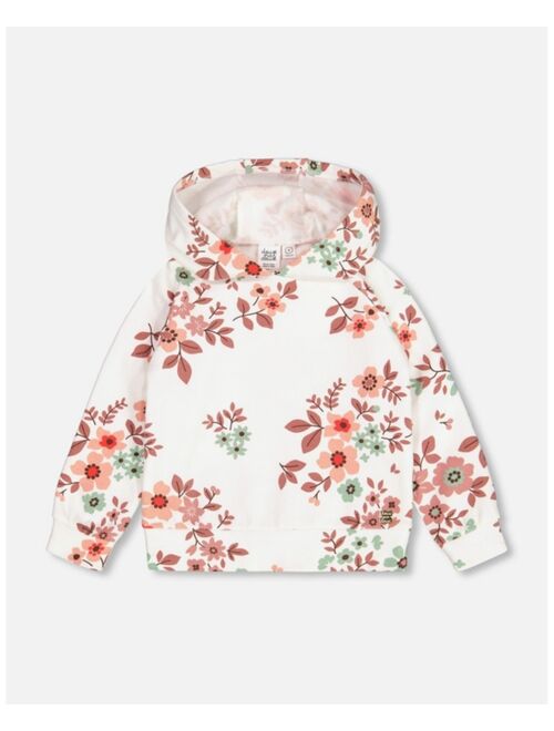 DEUX PAR DEUX Girl Fleece Hoodie Off White With Flower Print - Toddler|Child