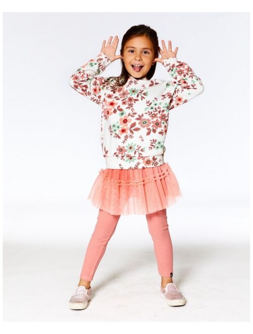 DEUX PAR DEUX Girl Fleece Hoodie Off White With Flower Print - Toddler|Child