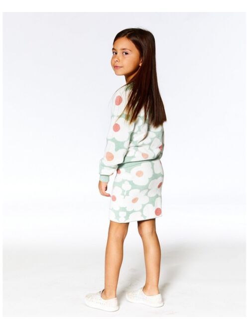 DEUX PAR DEUX Girl Jacquard Knit Skirt Sage Green With Retro Flowers - Child