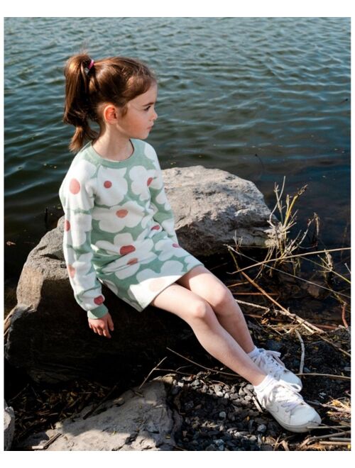 DEUX PAR DEUX Girl Jacquard Knit Skirt Sage Green With Retro Flowers - Child