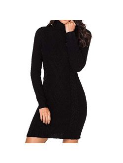 Koinshha Women's Sweater Dress Cable Knit Slim Fit Warm Turtleneck Sweater Dress