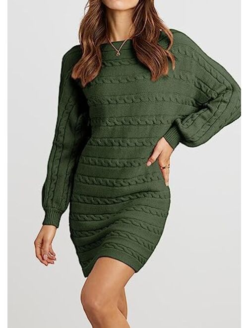 KIRUNDO Women's 2023 Fall Winter Off Shoulder Sweater Dress Cable Knit Long Sleeve Casual Loose Oversized Pullover