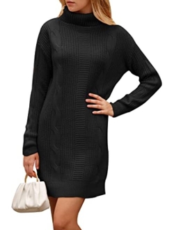 Women's 2023 Turtleneck Pullover Sweaters Casual Long Sleeve Plain Winter Knit Sweater Dress