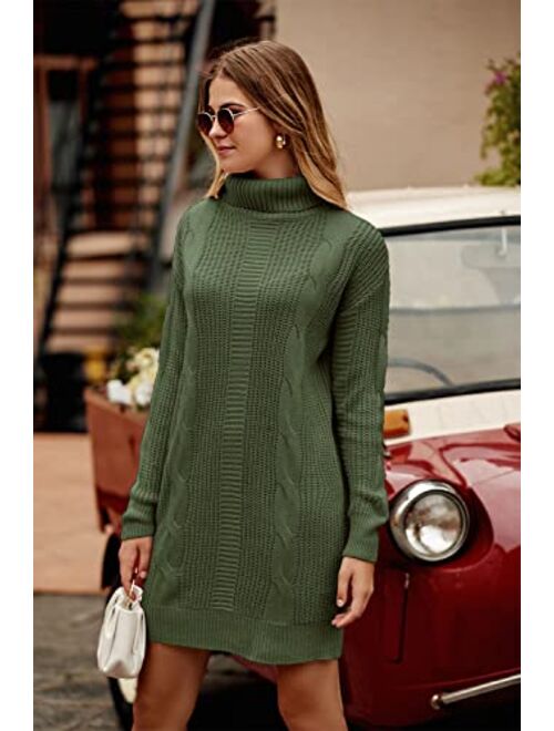 PRETTYGARDEN Women's 2023 Turtleneck Pullover Sweaters Casual Long Sleeve Plain Winter Knit Sweater Dress