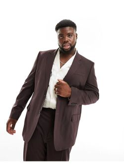 Plus River Island Big & Tall twill suit jacket in brown