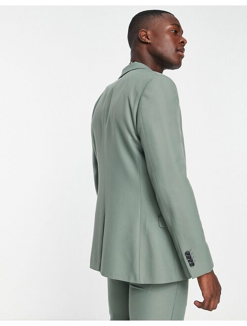 Topman skinny wedding suit jacket in green texture