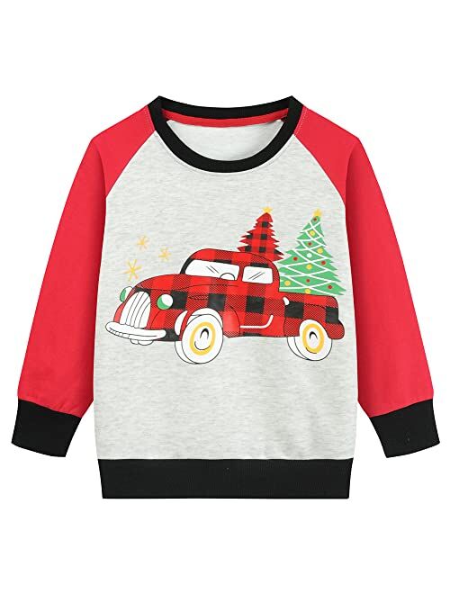 Little Hand Toddler Boys Christmas Tree Sweatshirts Kids Xmas Car Pullover Shirts Crew Neck Tops Tees 2-7 Years
