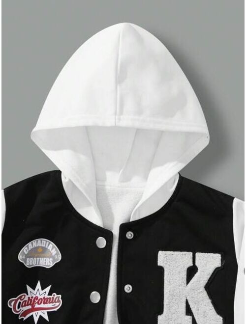 SHEIN Kids HYPEME Tween Boy Letter Graphic Hooded Varsity Jacket