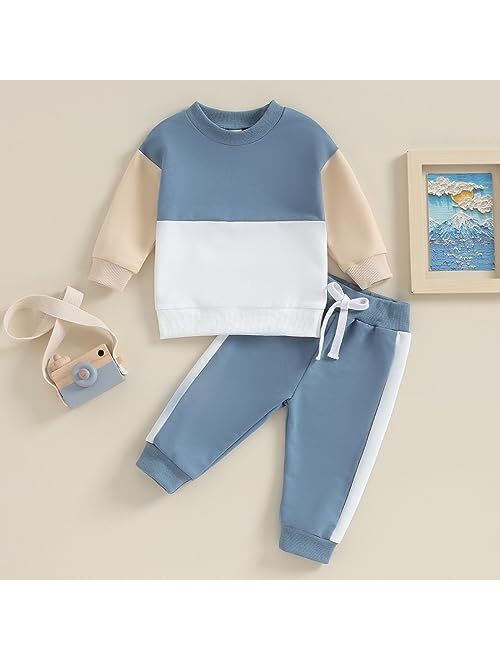 NANYKNIGHTY Newborn Baby Boys Girl Fall Winter Clothes Contrast Color Sweatshirt Pants Set Toddler Boho Outfits