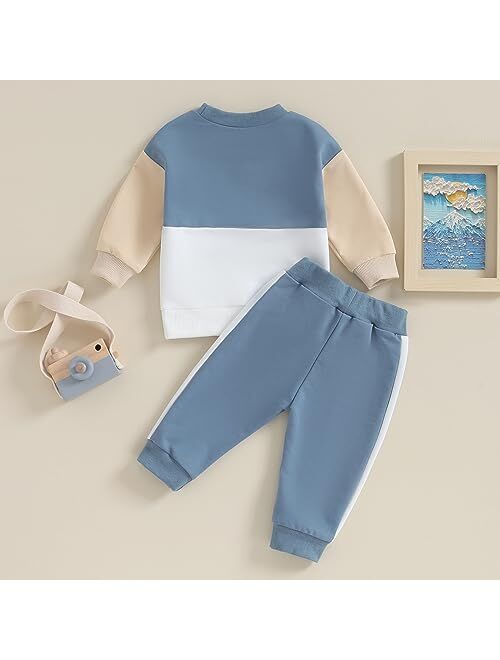 NANYKNIGHTY Newborn Baby Boys Girl Fall Winter Clothes Contrast Color Sweatshirt Pants Set Toddler Boho Outfits