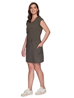 Active Stretch Woven Dress Women's Tee Dress Elastic Waistband Short Sleeve Quick Dry Hiking Golf Dress with Cargo Pocket