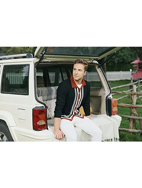 PJ Paul Jones Mens Long Sleeve Button Down Knitted Cardigan Sweaters Stripe Polo Shirts