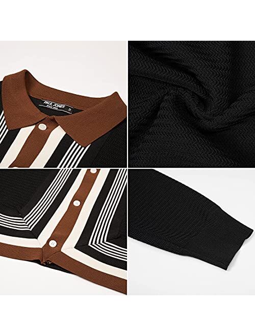 PJ Paul Jones Mens Long Sleeve Button Down Knitted Cardigan Sweaters Stripe Polo Shirts