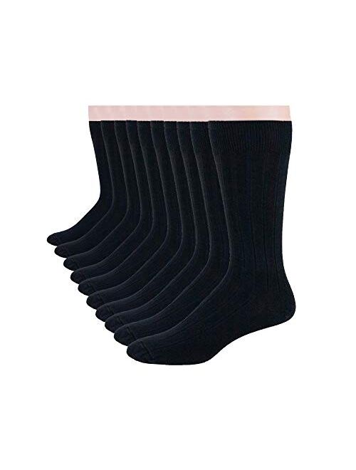 No Nonsense Mens Cotton Ribbed - 10 Pair Pack Dress Socks, Black, 6-12 US