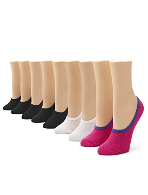 No nonsense Soft and Breathable High Profile Mesh Liner Sock, 9 Pair Pack, Assorted 5: Black/White/Raspberry Sorbet, One Size