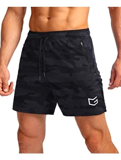 Men's Running Shorts with Zipper Pockets Quick Dry Gym Athletic Workout 5" Shorts for Men