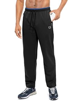 Men's Sweatpants with Zipper Pockets Open Bottom Athletic Pants for Men Workout, Jogging, Running, Lounge