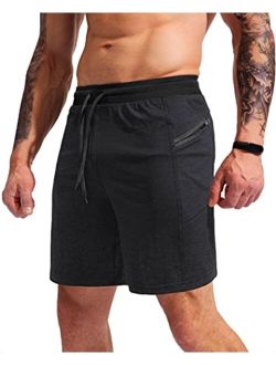 Men's 7" Athletic Gym Shorts Quick Dry Workout Running Shorts with Zipper Pockets
